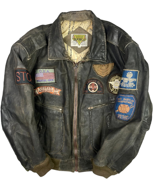 Vintage Distressed Leather Military Jacket